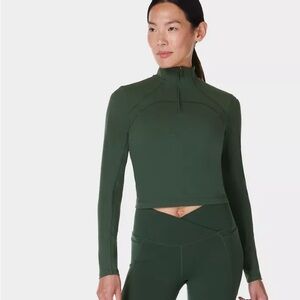 New Sweaty Betty Super Soft Sculpt Half Zip in Trek Green Sz M